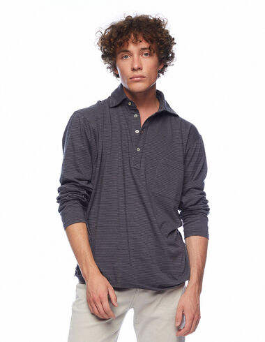 Blue stripe long-sleeved polo shirt - Clothing - Nícoli