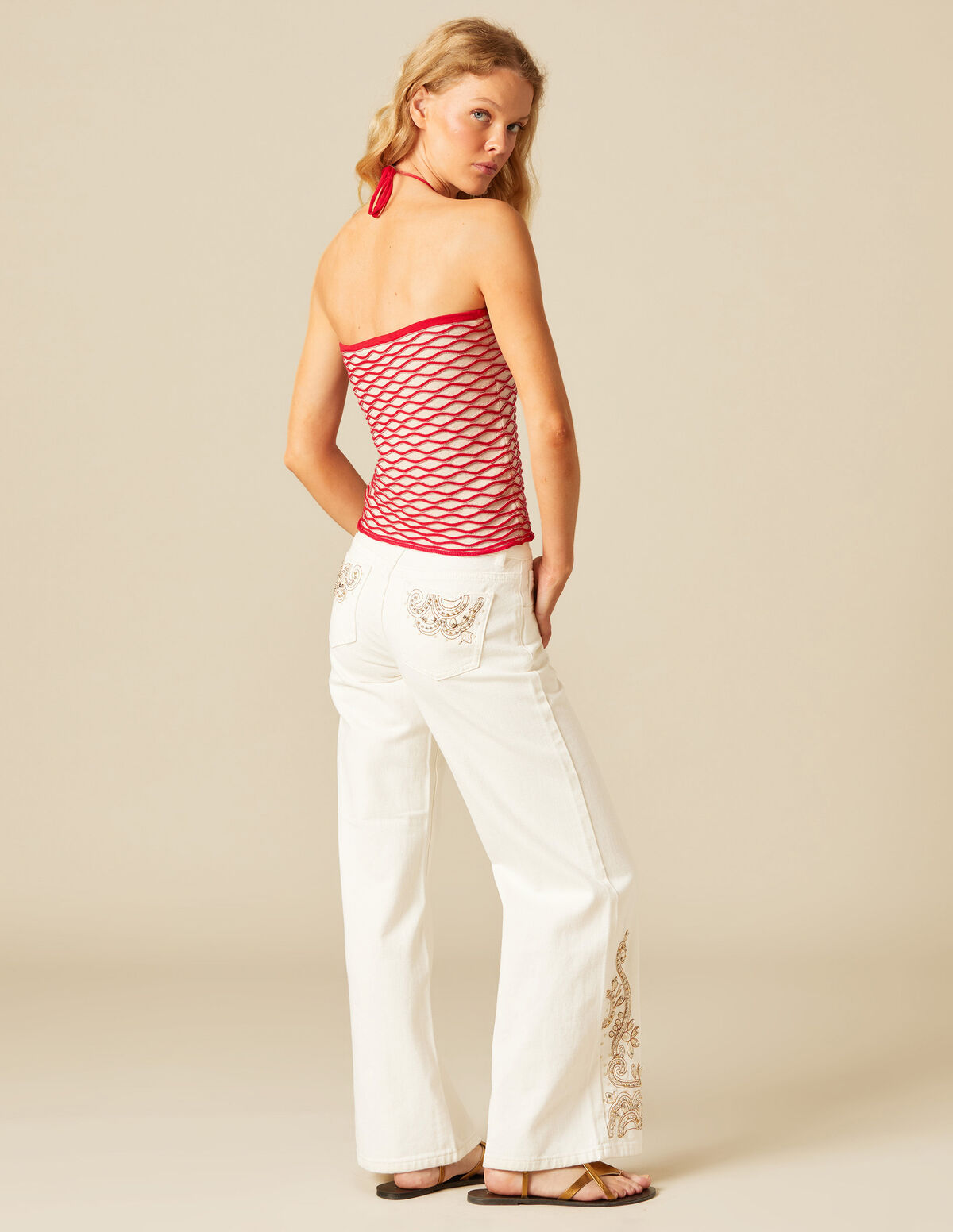 WHITE EMBROIDERED TROUSERS