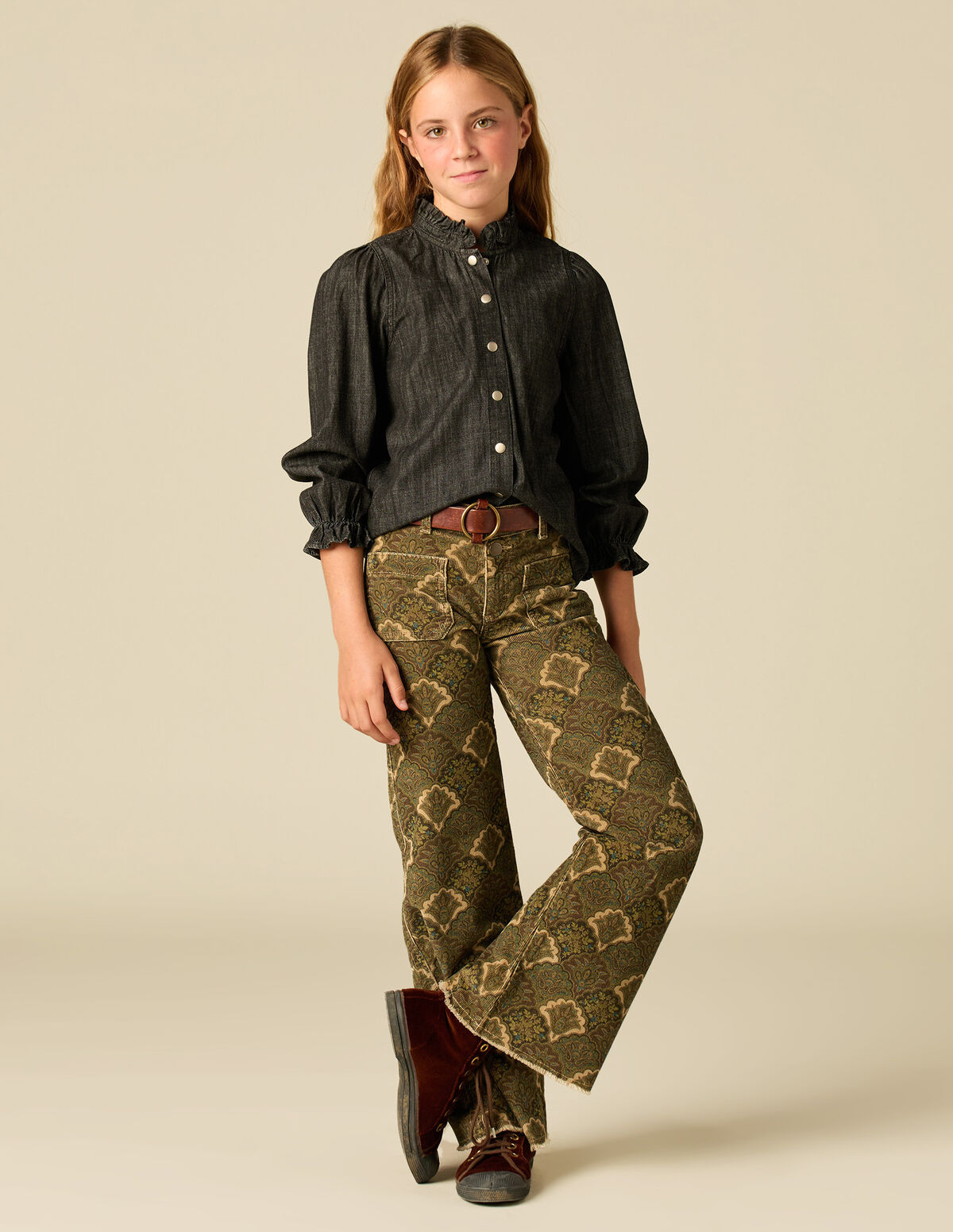 CALÇAS BOMBAZINA PRINT CASTANHO