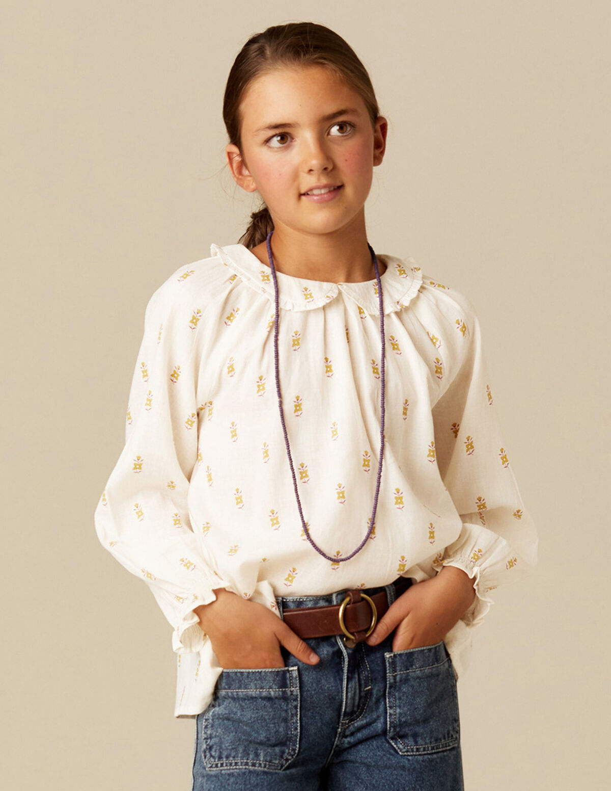 CAMISA AZUL FLOR PEQUE&Ntilde;A