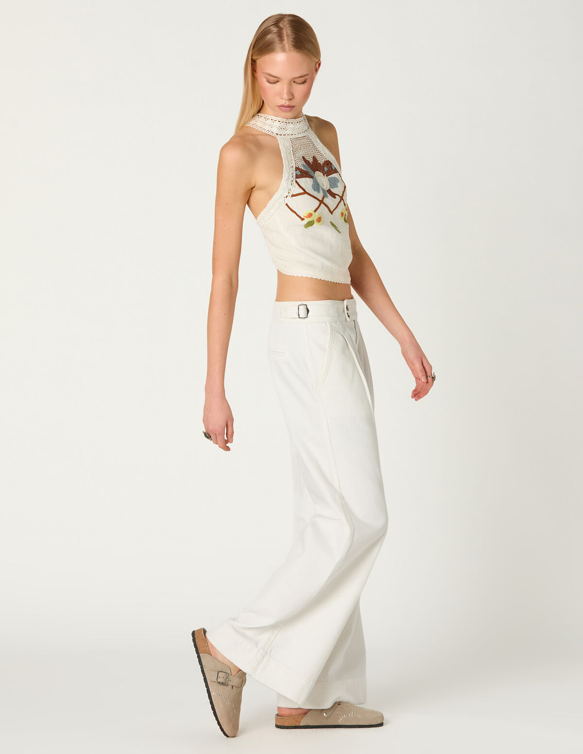 PANTALON JEAN &Agrave; BOUCLES &Eacute;CRU