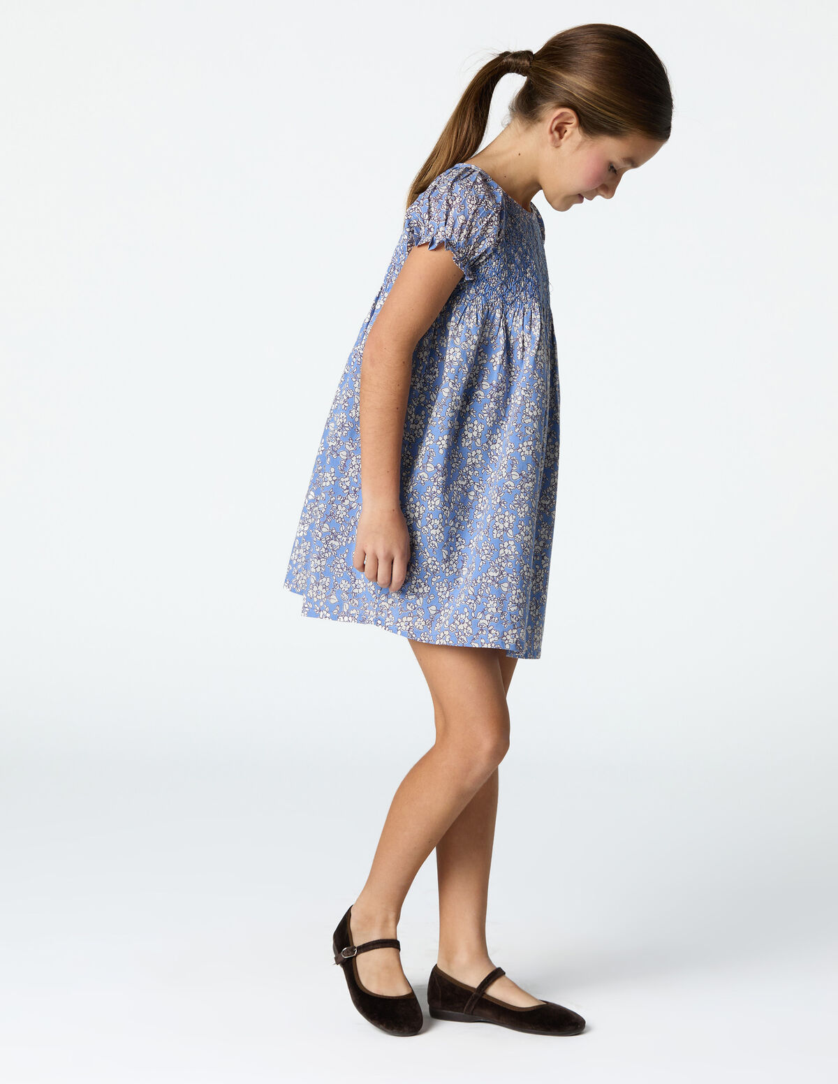 BLUE PRINT SMOCKED DRESS