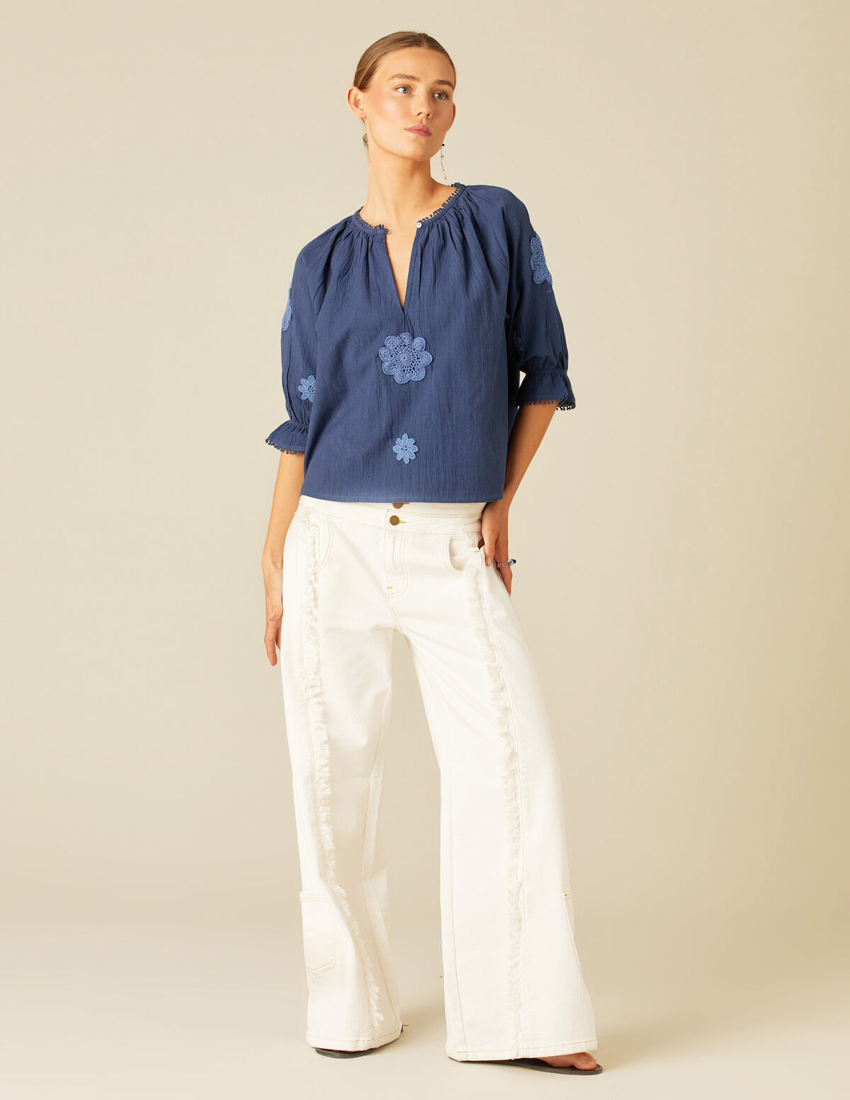 CAMISA PARCHES FLOR AZUL