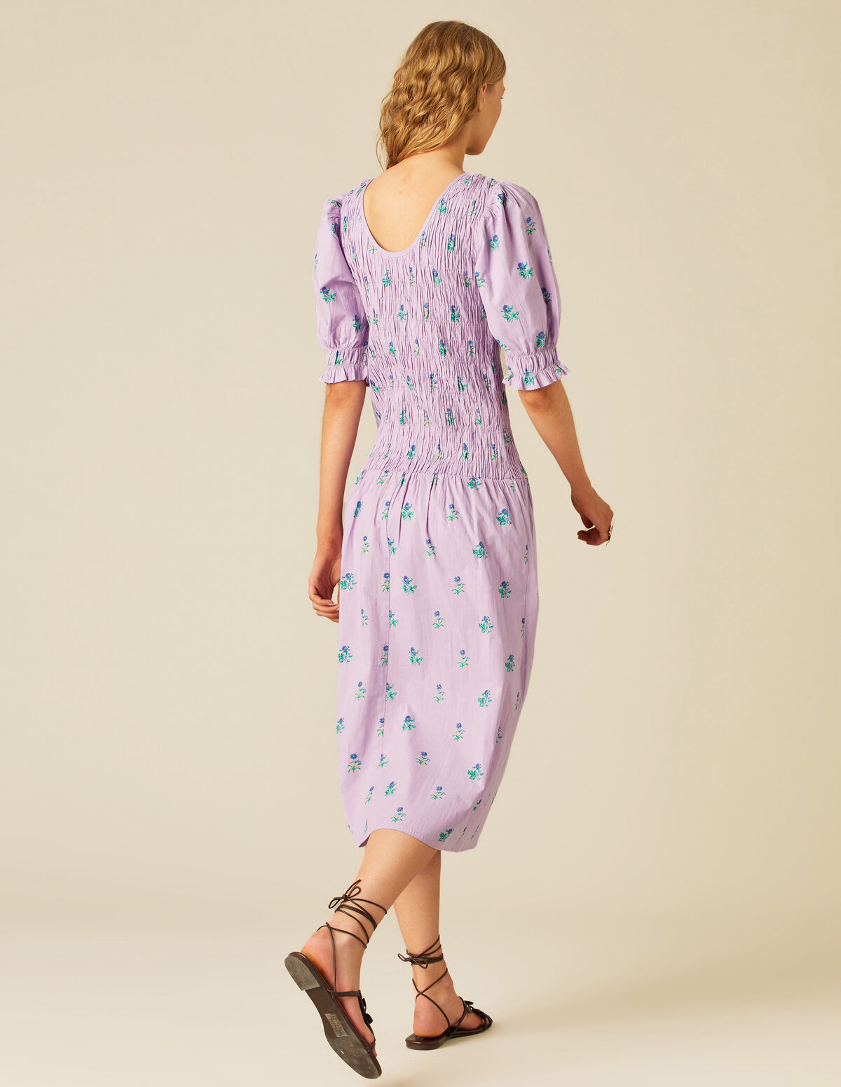VESTIDO FRUNCES LILA FLOR
