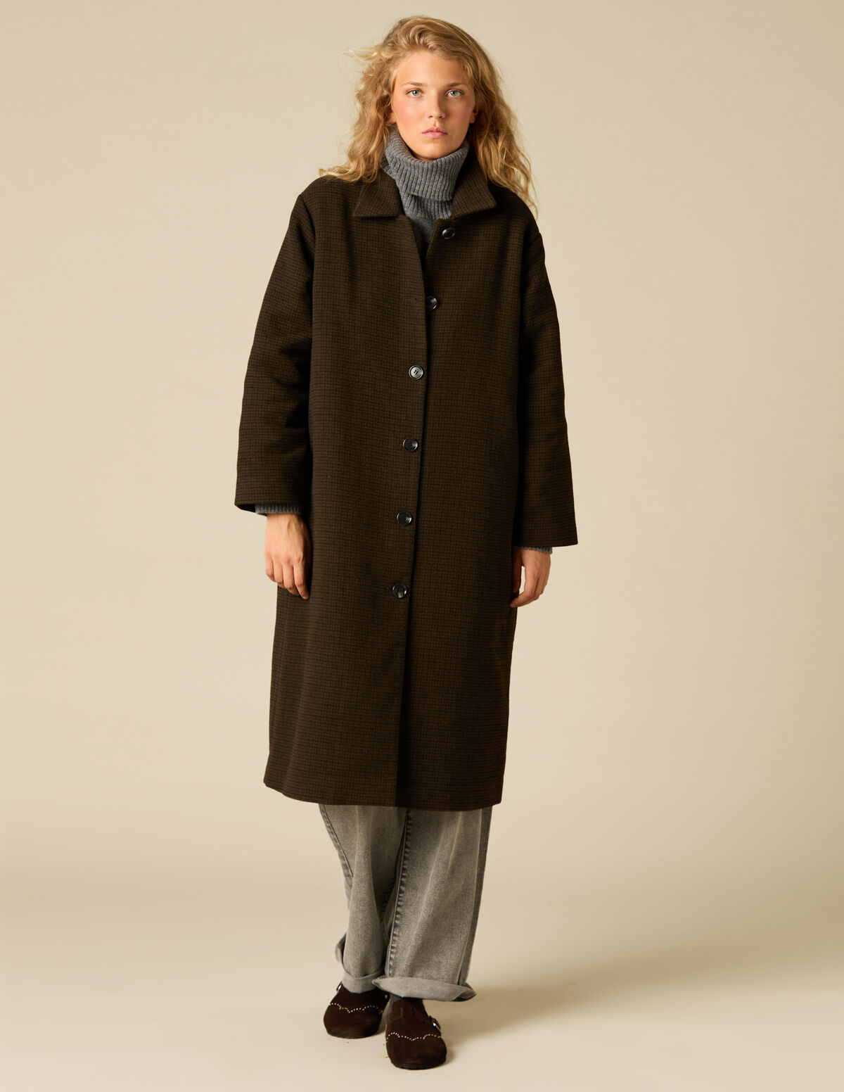 LONG CHECKED COAT
