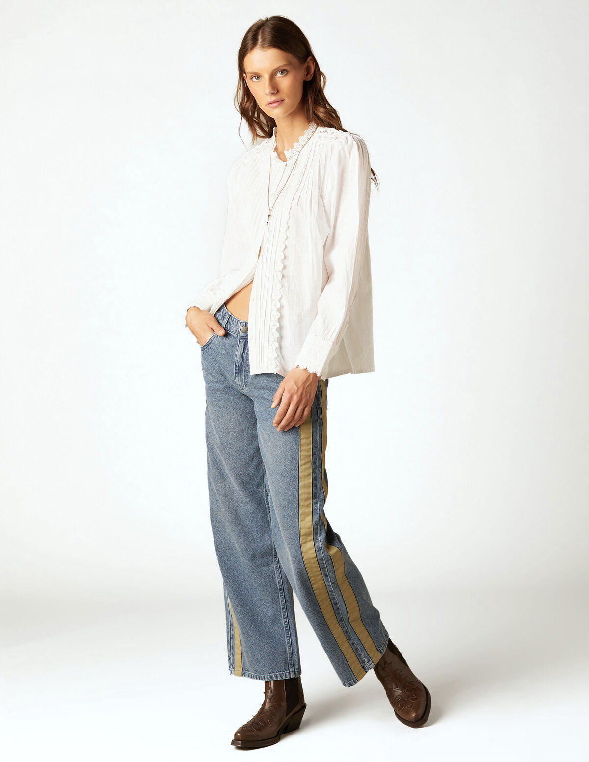 ANTHRACITE LACE PIN-TUCK SHIRT