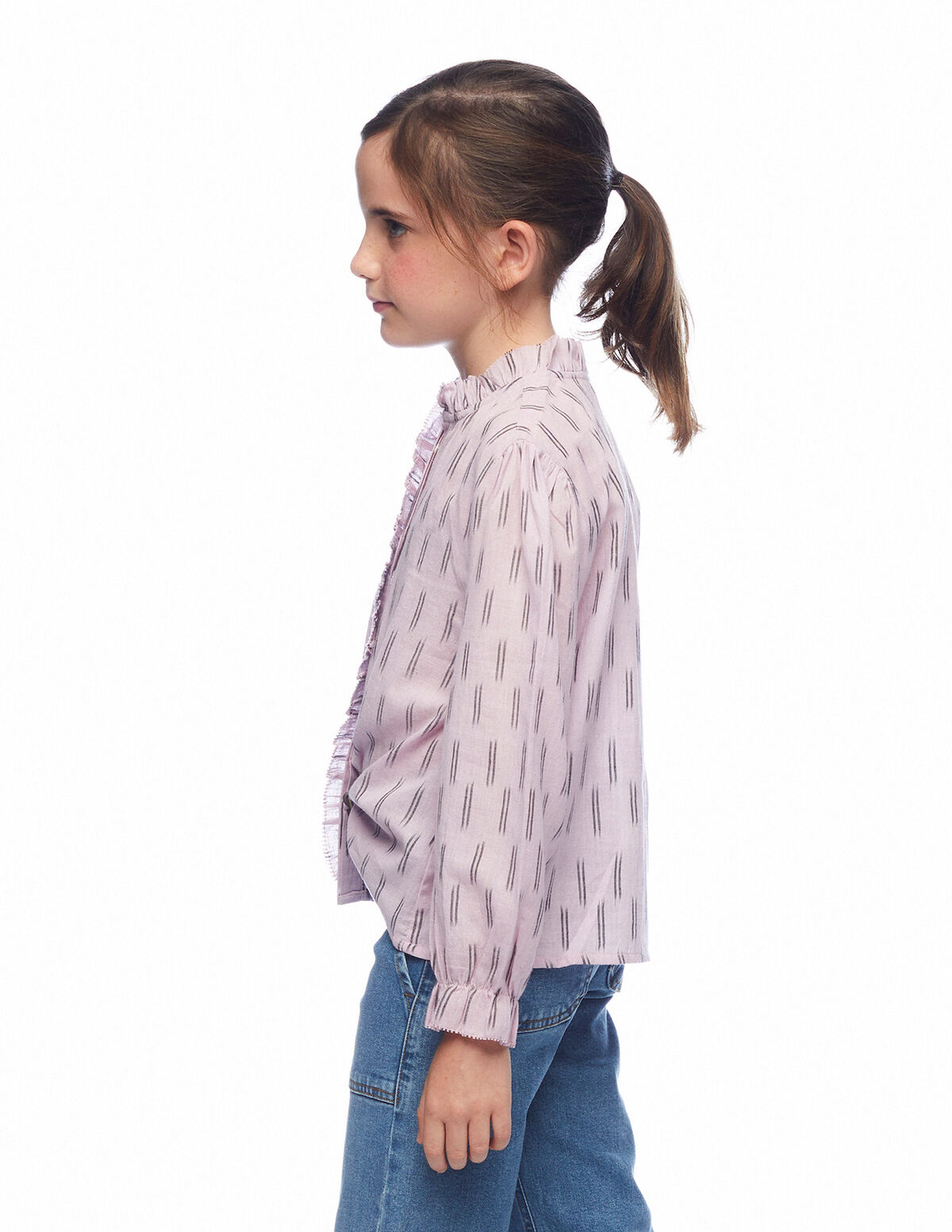 Camisa cuello volante doble raya cobalto