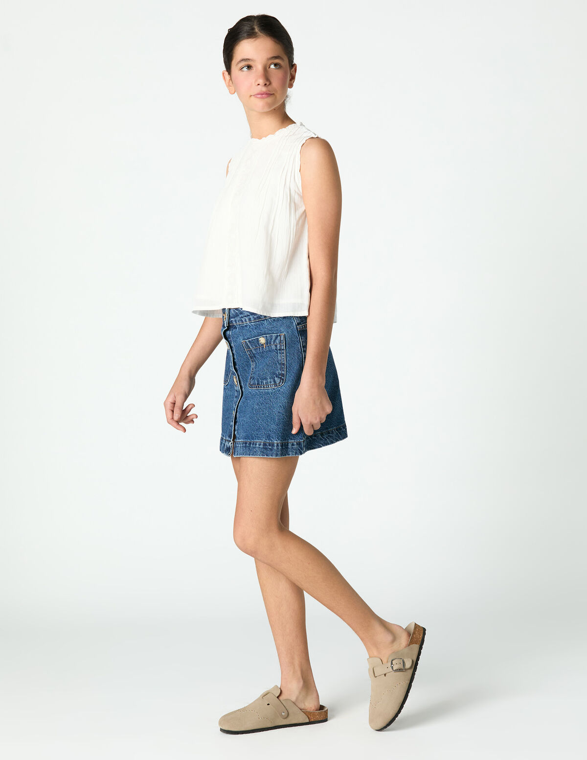 FALDA DENIM BOTONES CRUDO