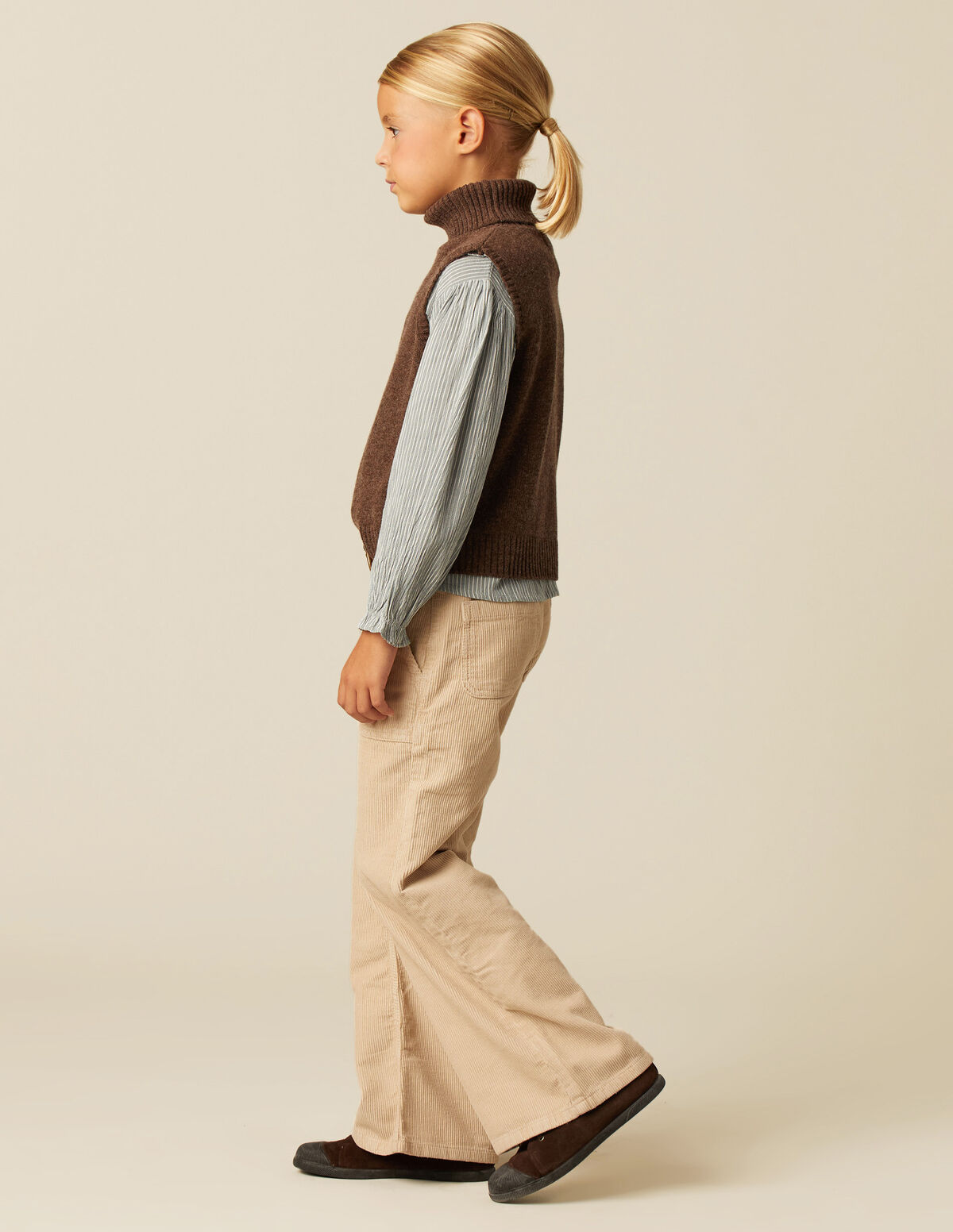GIRLS SAND CORDUROY WIDE LEG TROUSERS