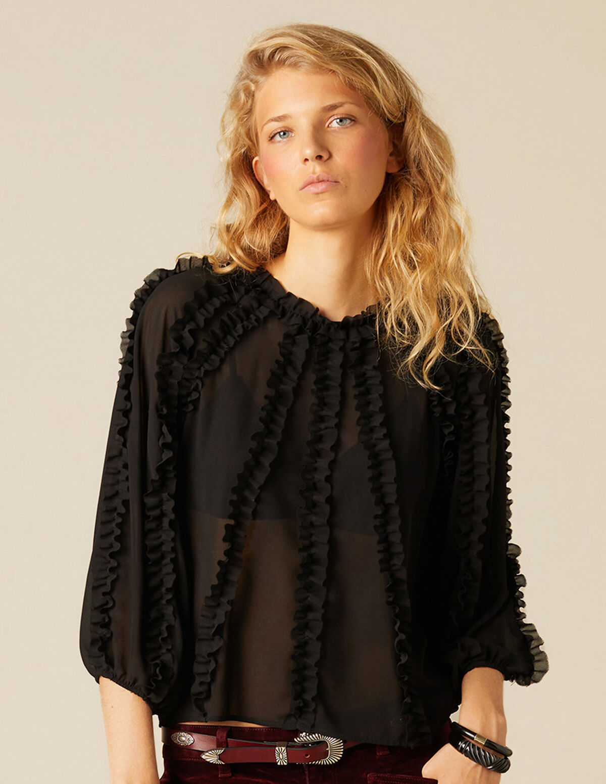 BLACK GATHERED SHIRT