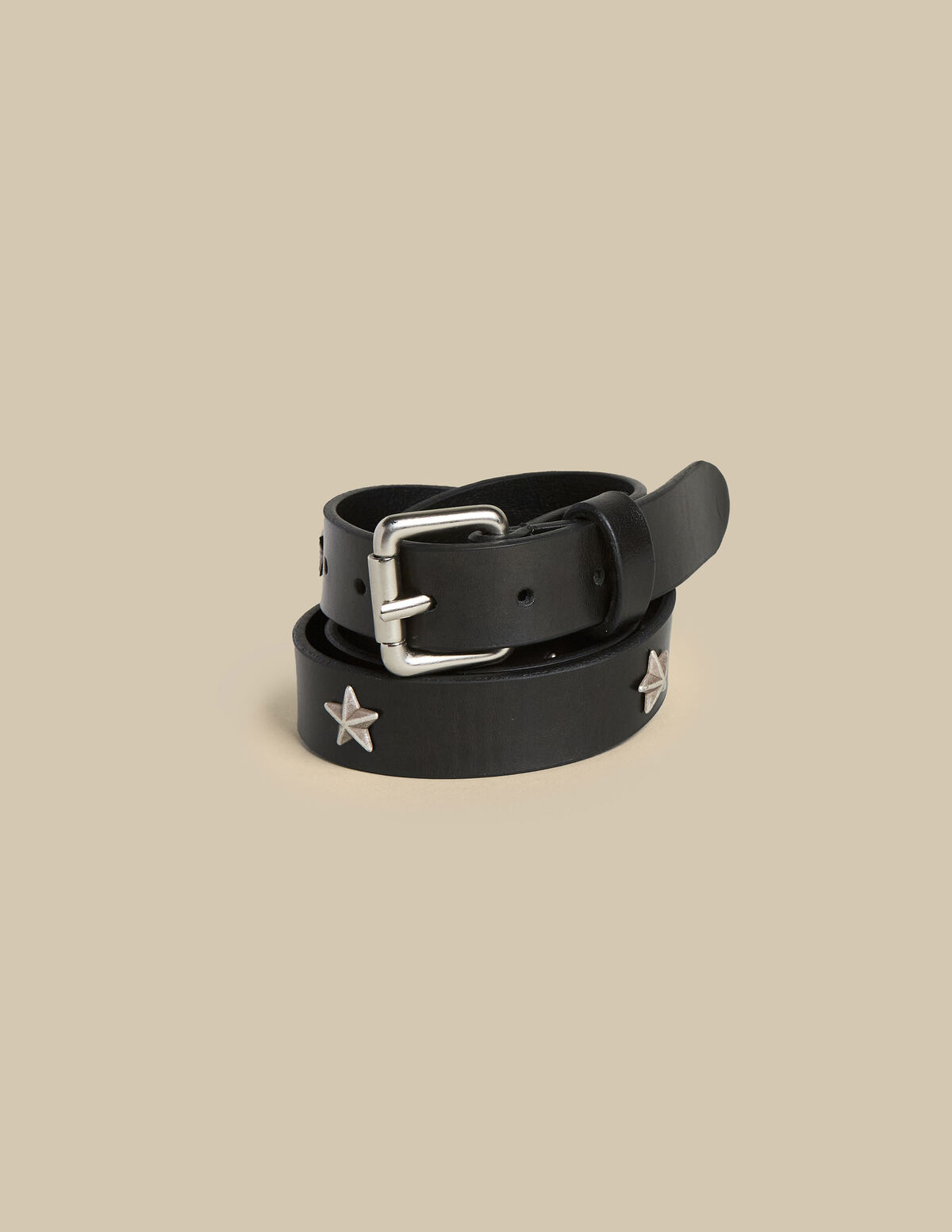 Cinturón estrellas hebilla plateada negro