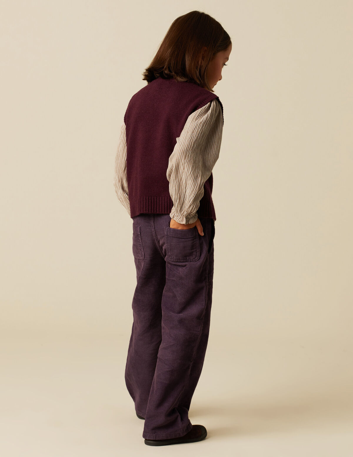 PANTALON FILLE LARGE VELOURS CÔTELÉ SABLE