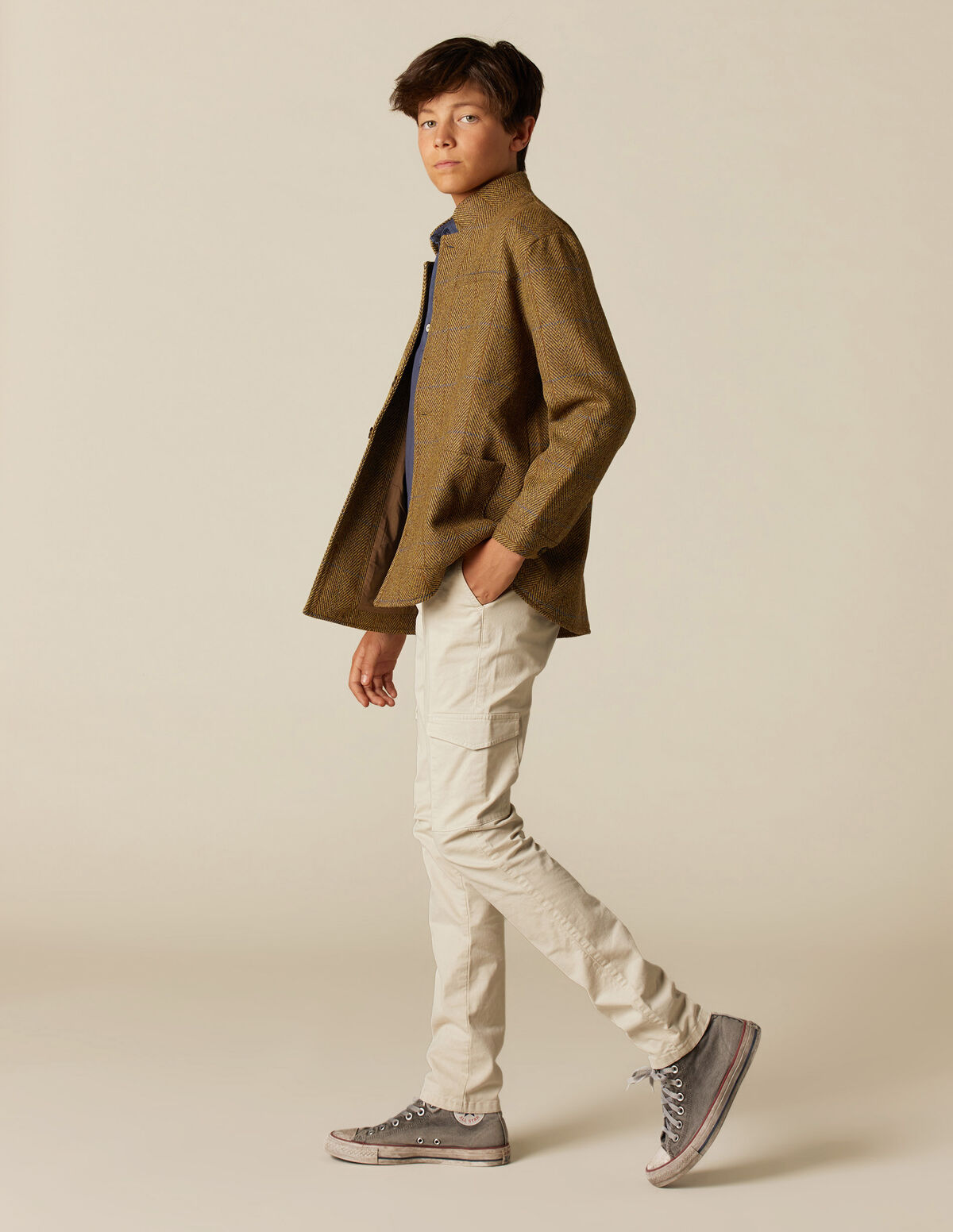 ABRIGO CRUZADO ESPIGA GRIS