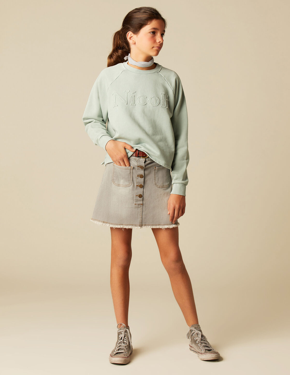 GREY DENIM SKIRT 
