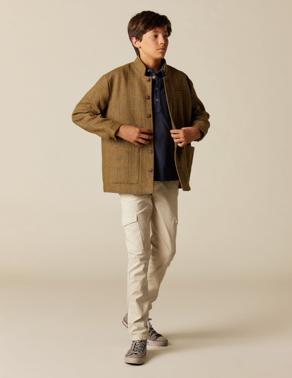 ABRIGO CRUZADO ESPIGA GRIS