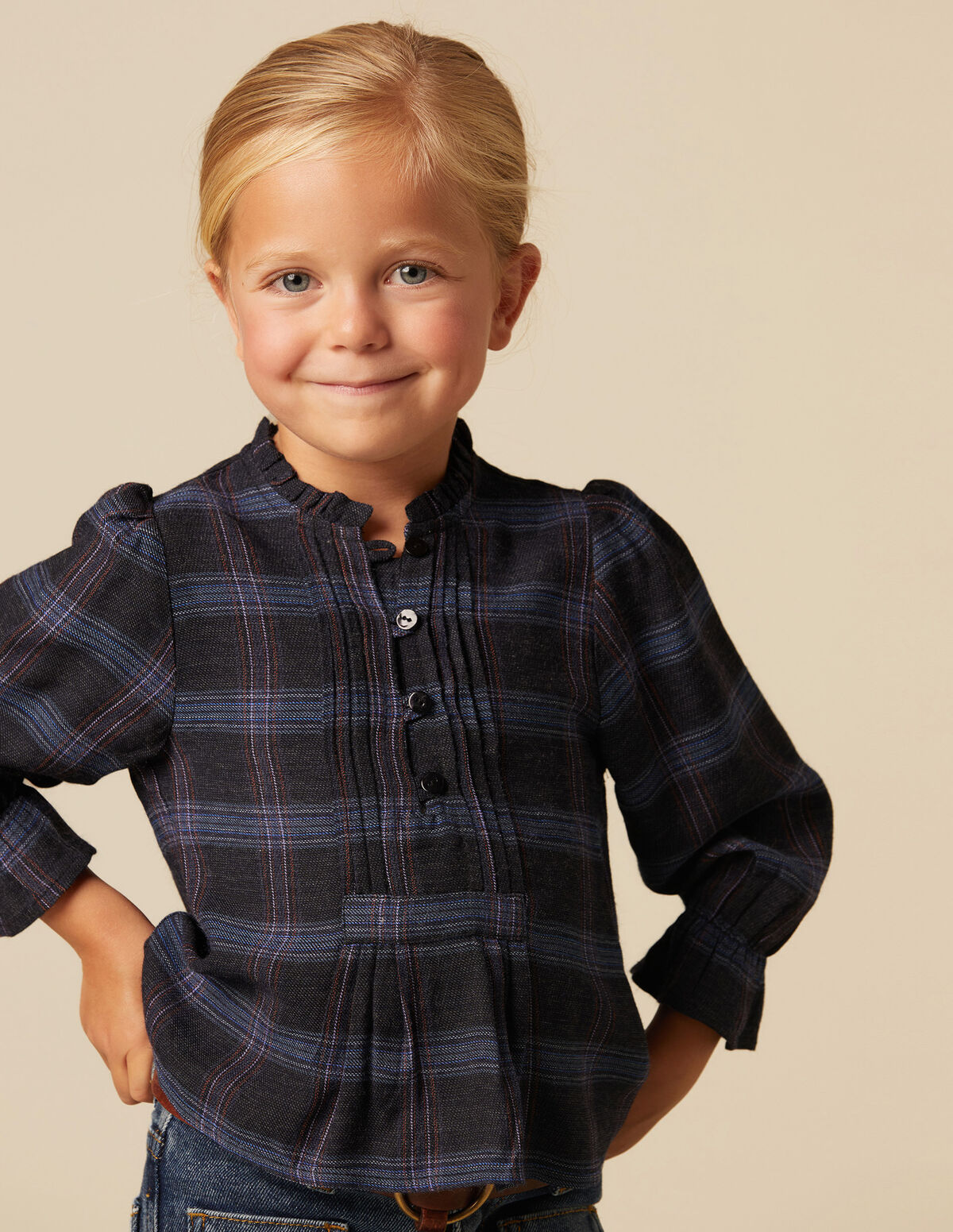 CHECKED PIN-TUCK SHIRT