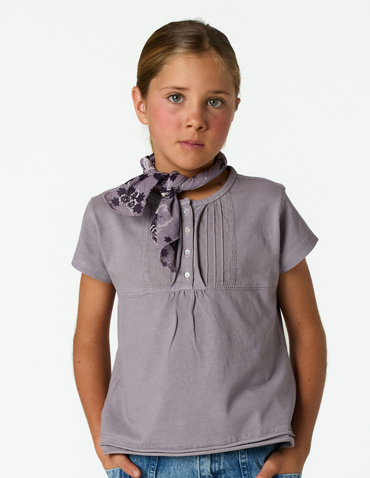 IRON GREY PIN-TUCK T-SHIRT