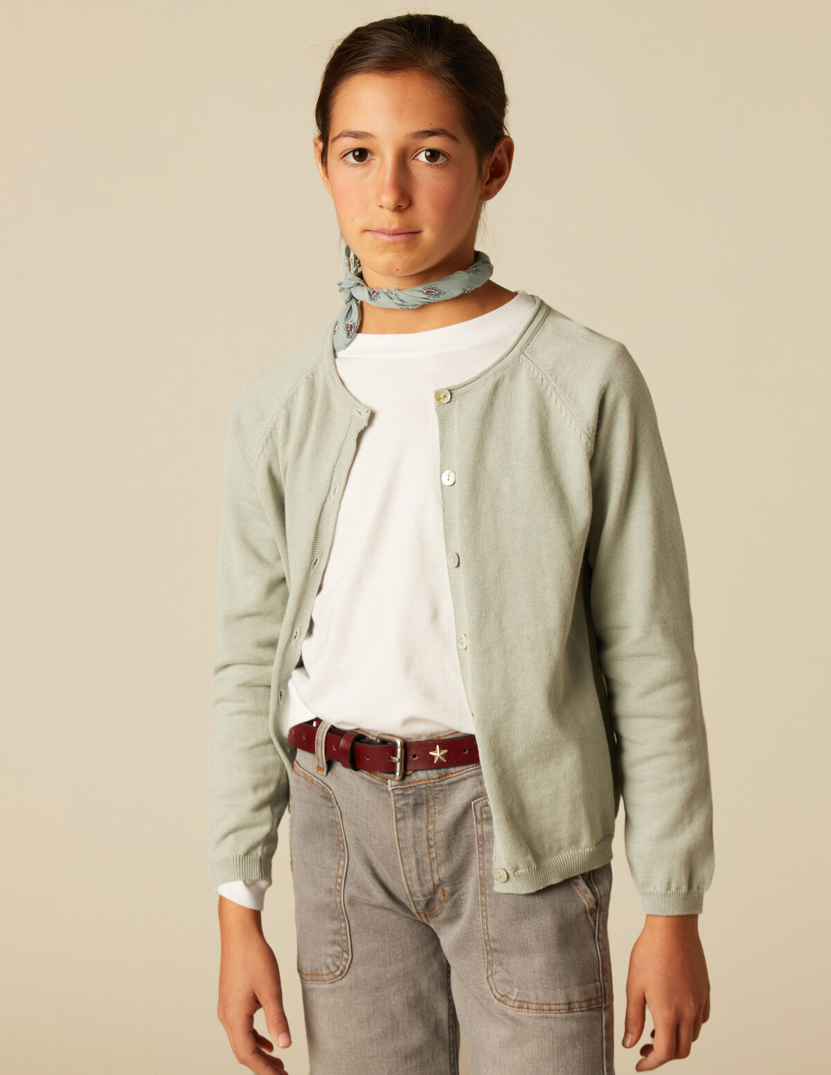 CHAQUETA PUNTO BOTONES GRIS CLARO