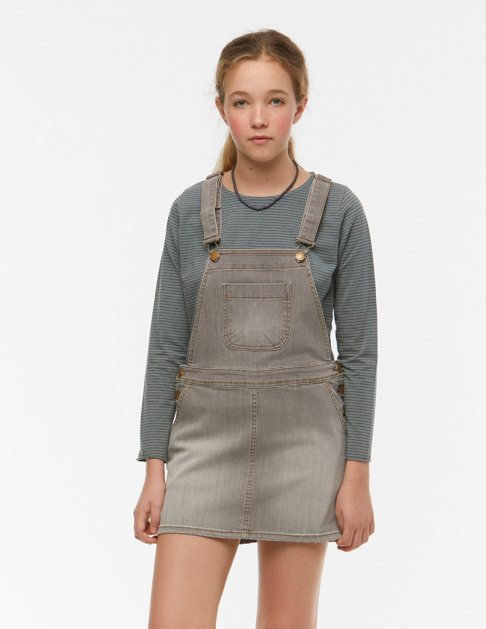 grey denim pinafore dress