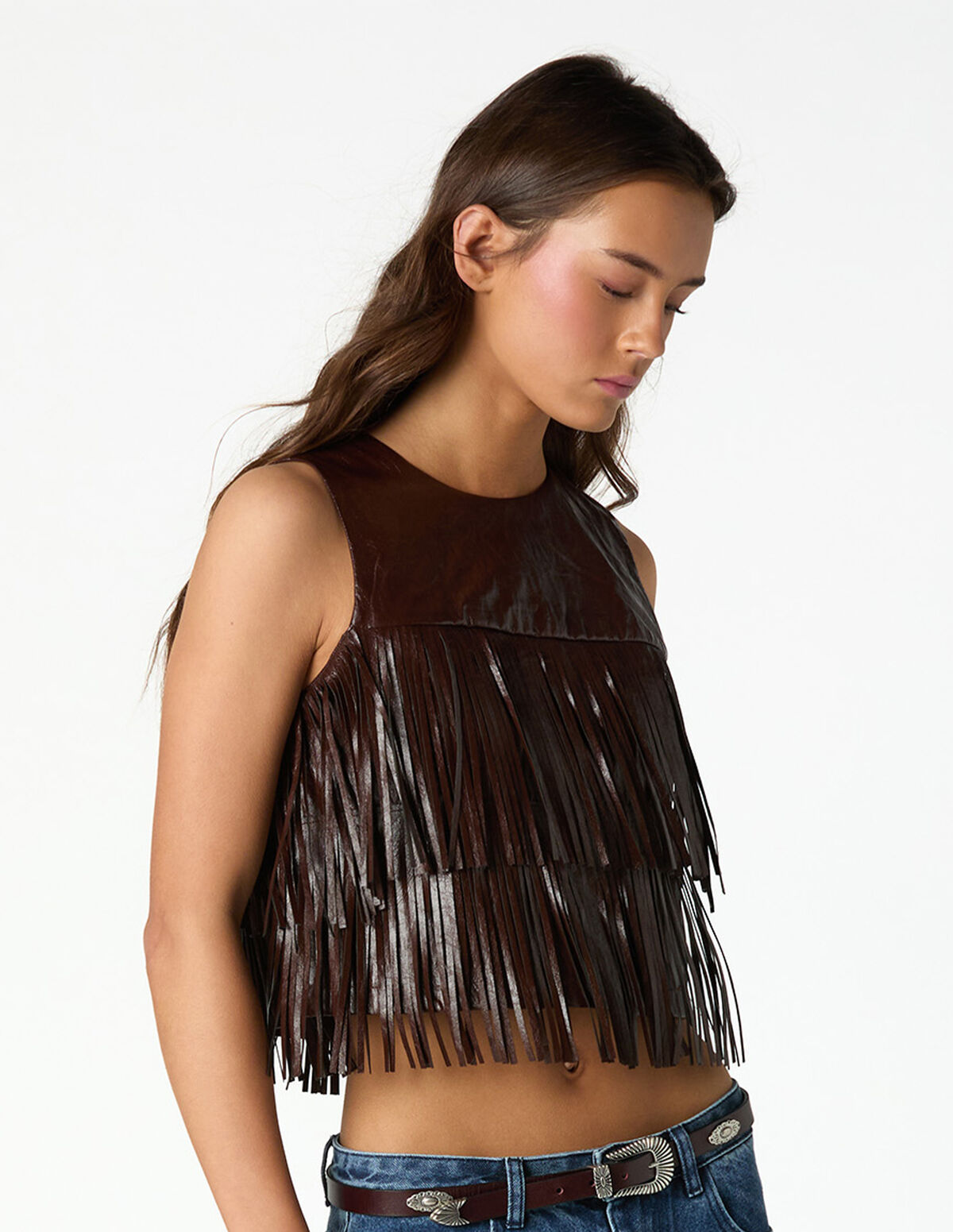 BROWN FRINGED TOP
