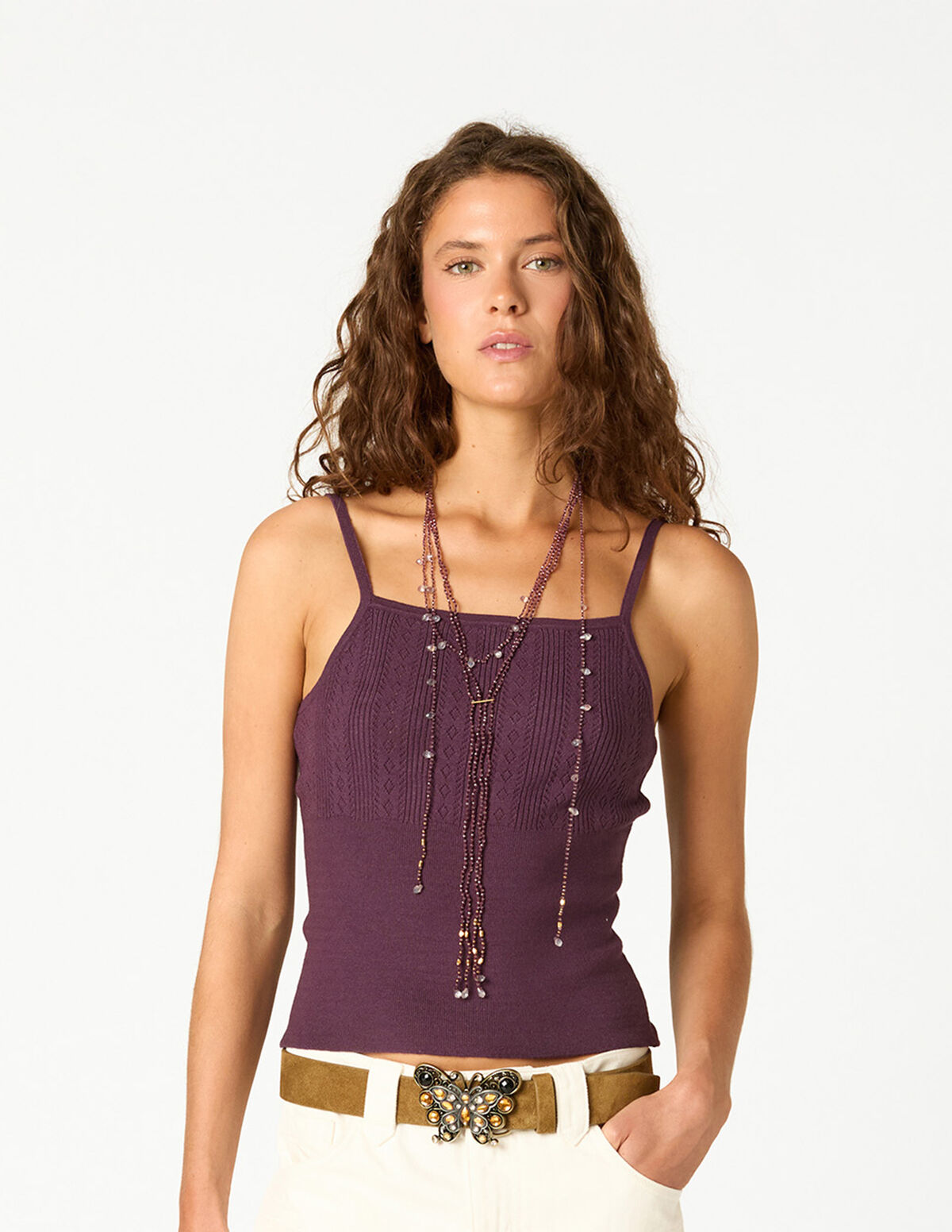 TOP POINTELLE PLUM