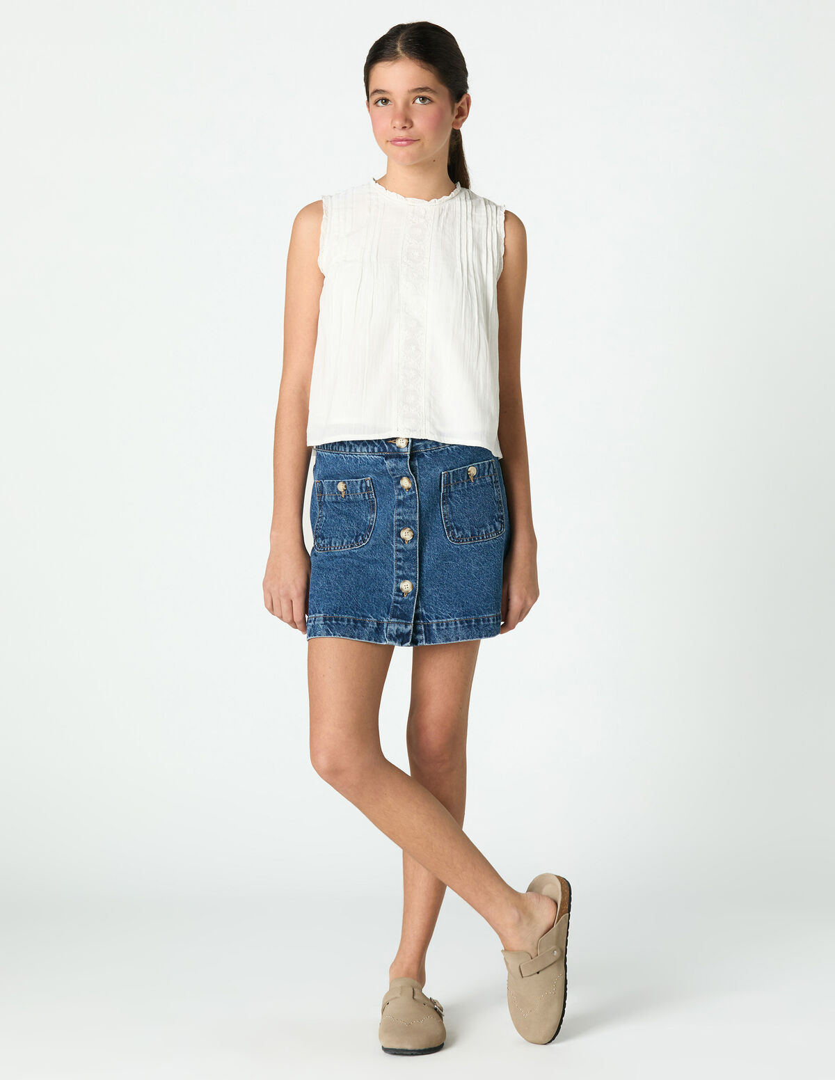 FALDA DENIM BOTONES CRUDO
