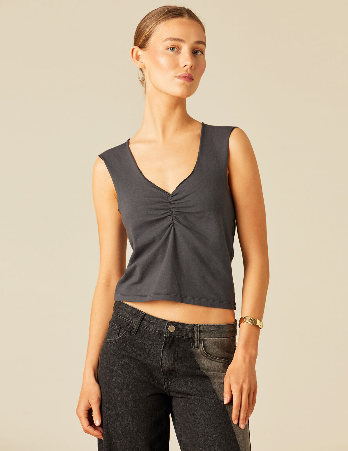 CAMISETA FRUNCE ANTRACITA