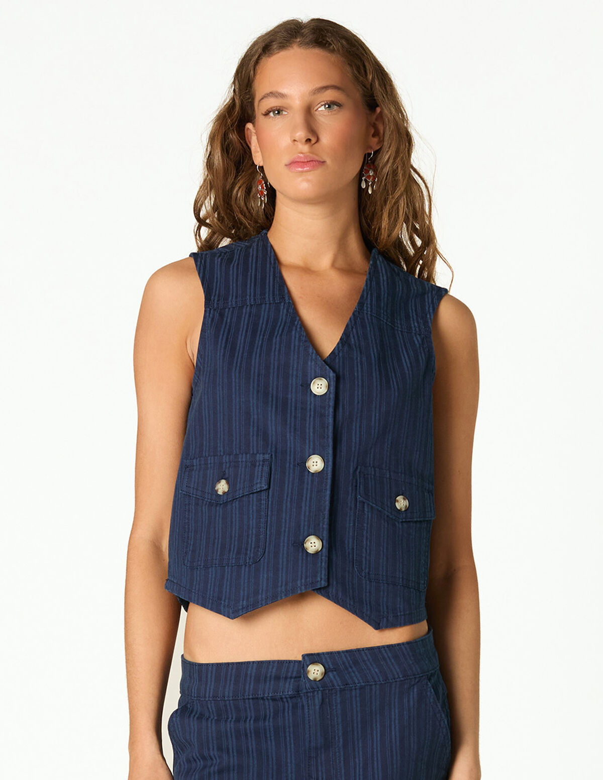 BLUE STRIPED DENIM VEST