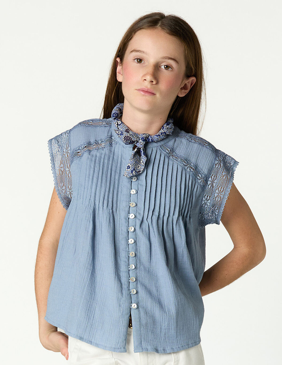 ANILINE BLUE PIN-TUCK T-SHIRT