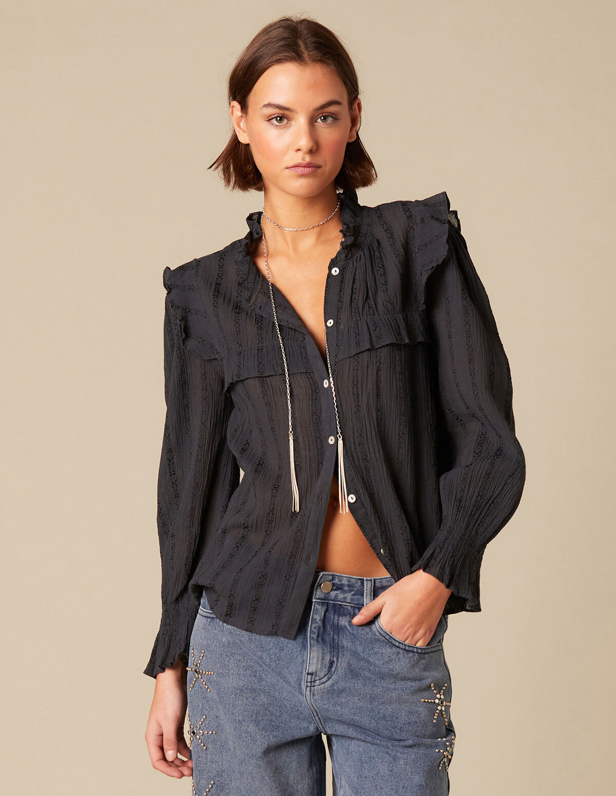 ANTHRACITE RUFFLED SHIRT
