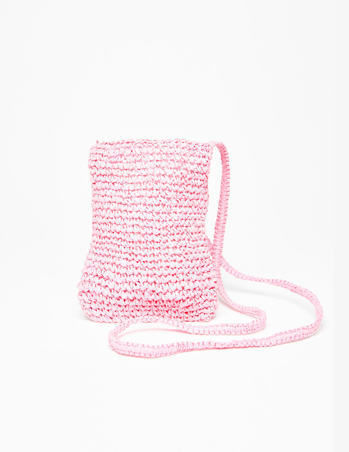 Small pink raffia crossbody bag