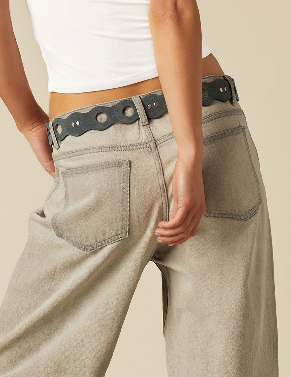 CEINTURE RÉTRO CROÛTE DE CUIR BLEUE