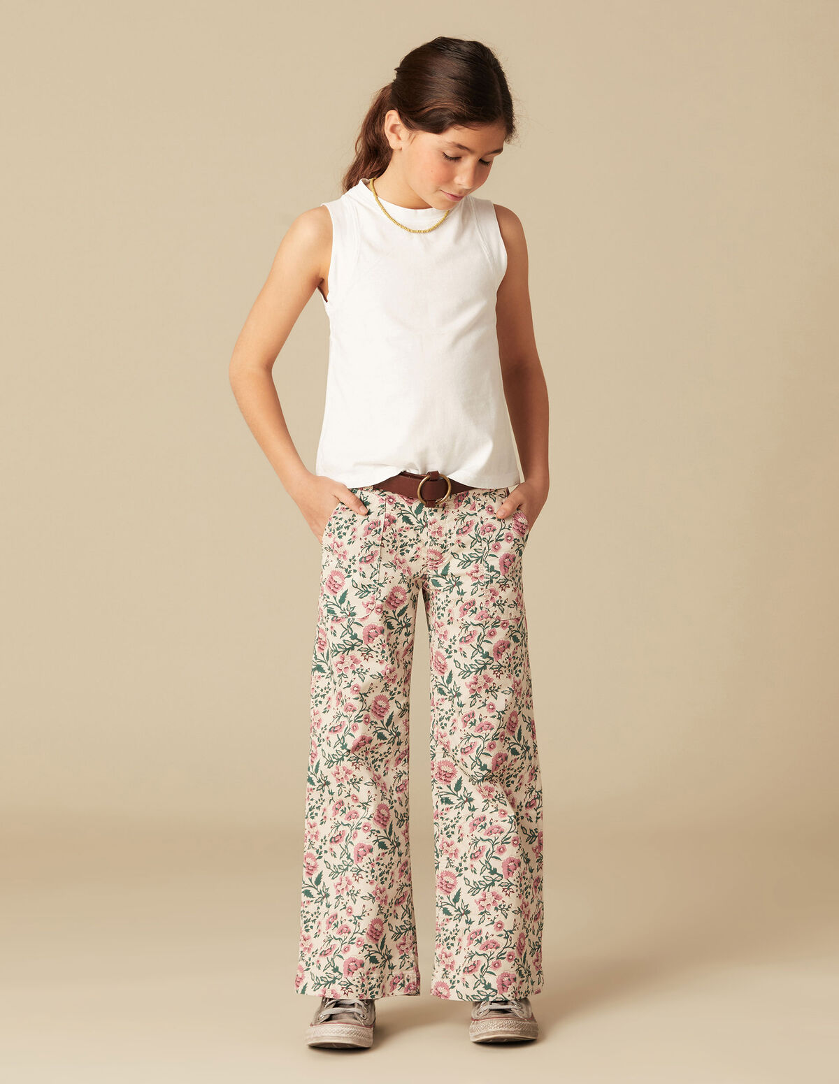 PANTALON FLEURS VERT/ROSE