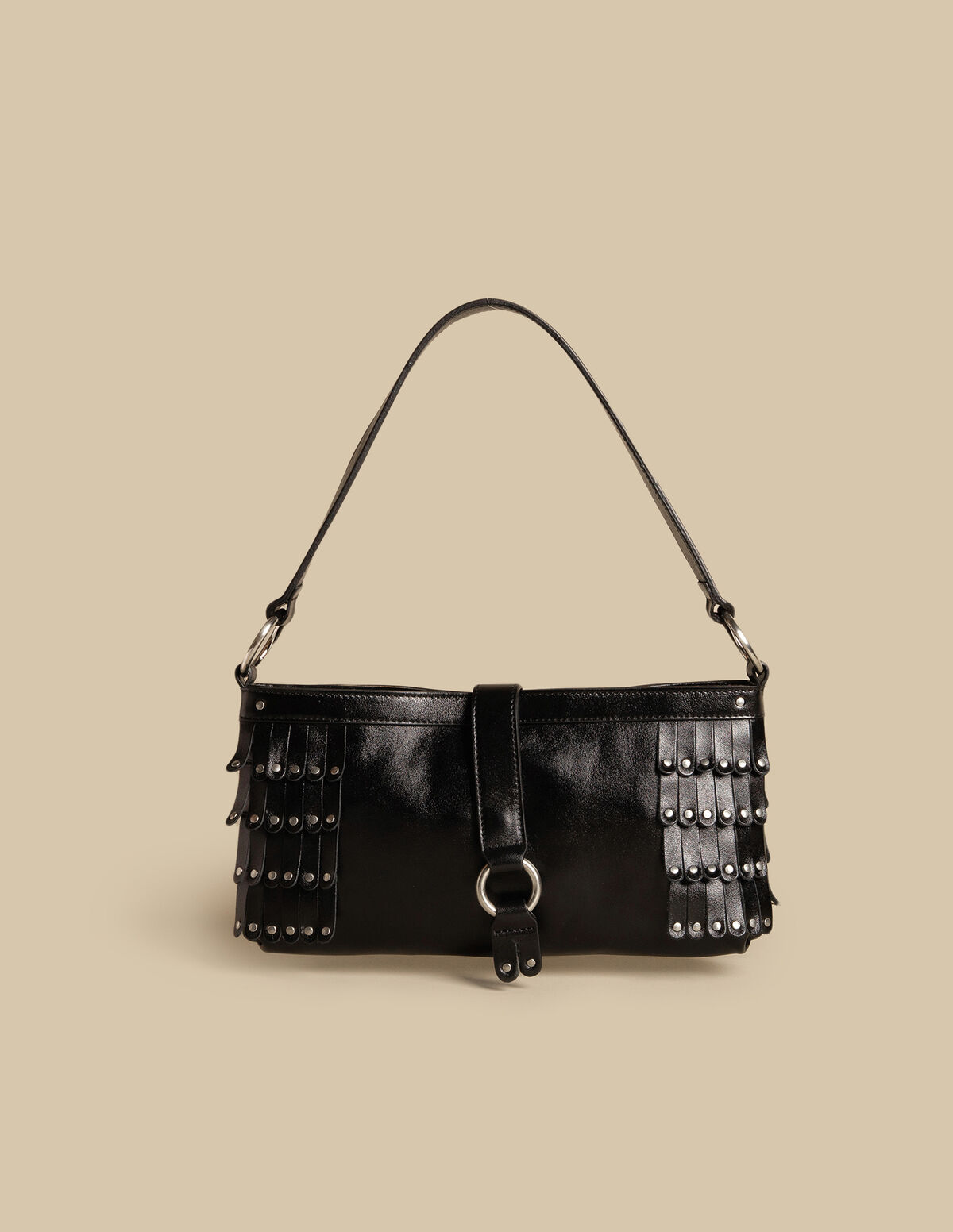 BROWN STUDDED AND FRINGED BAG