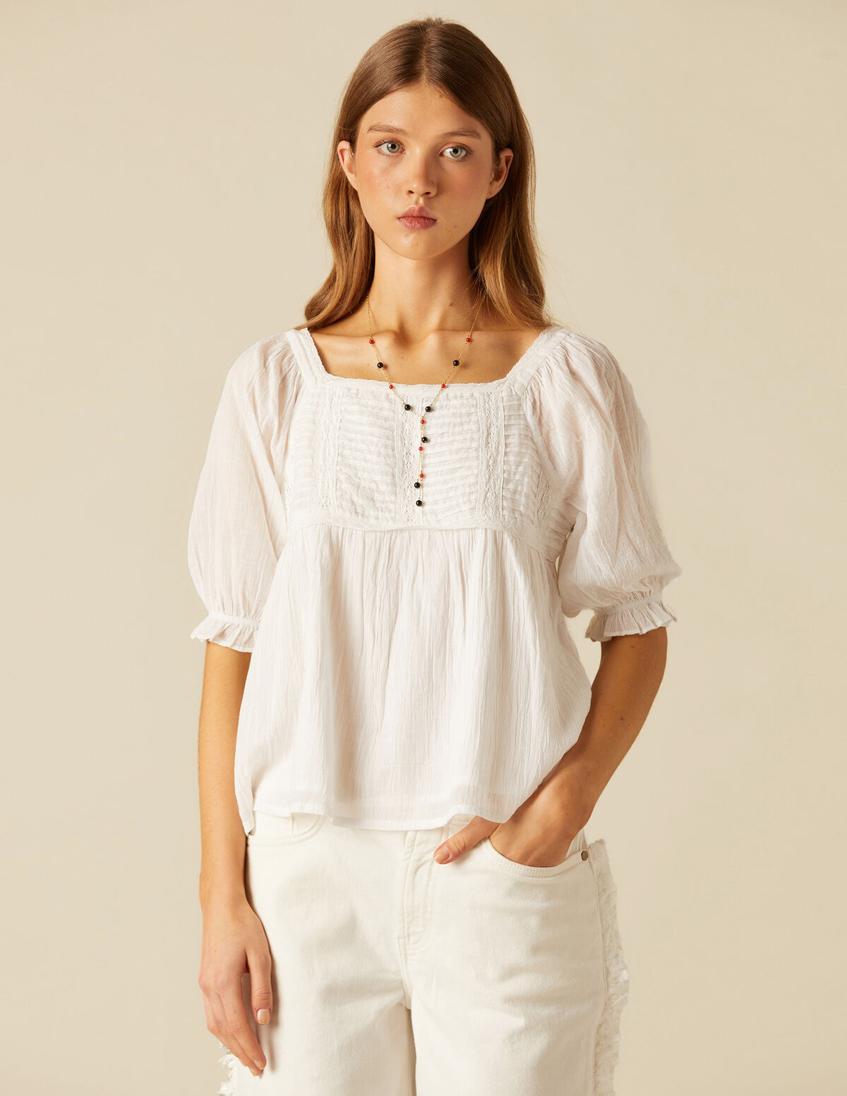 CAMISA CUADRADO ENCAJES BLANCA