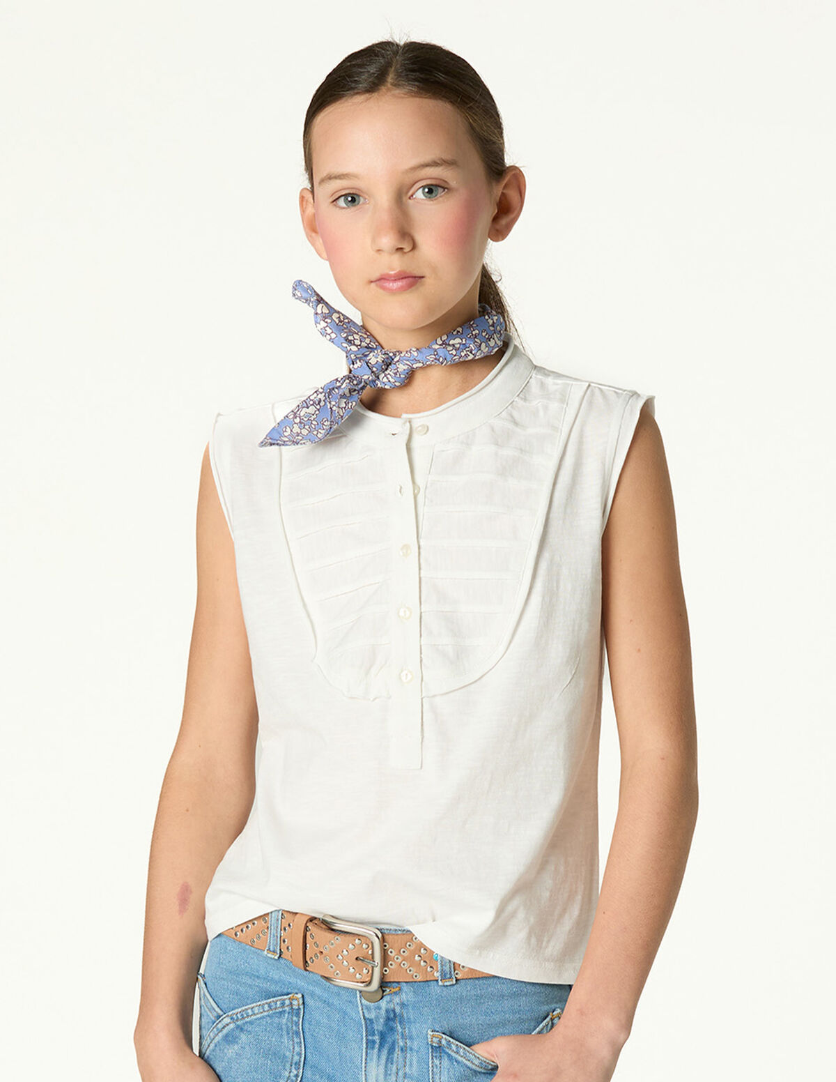 WHITE PIN-TUCK T-SHIRT