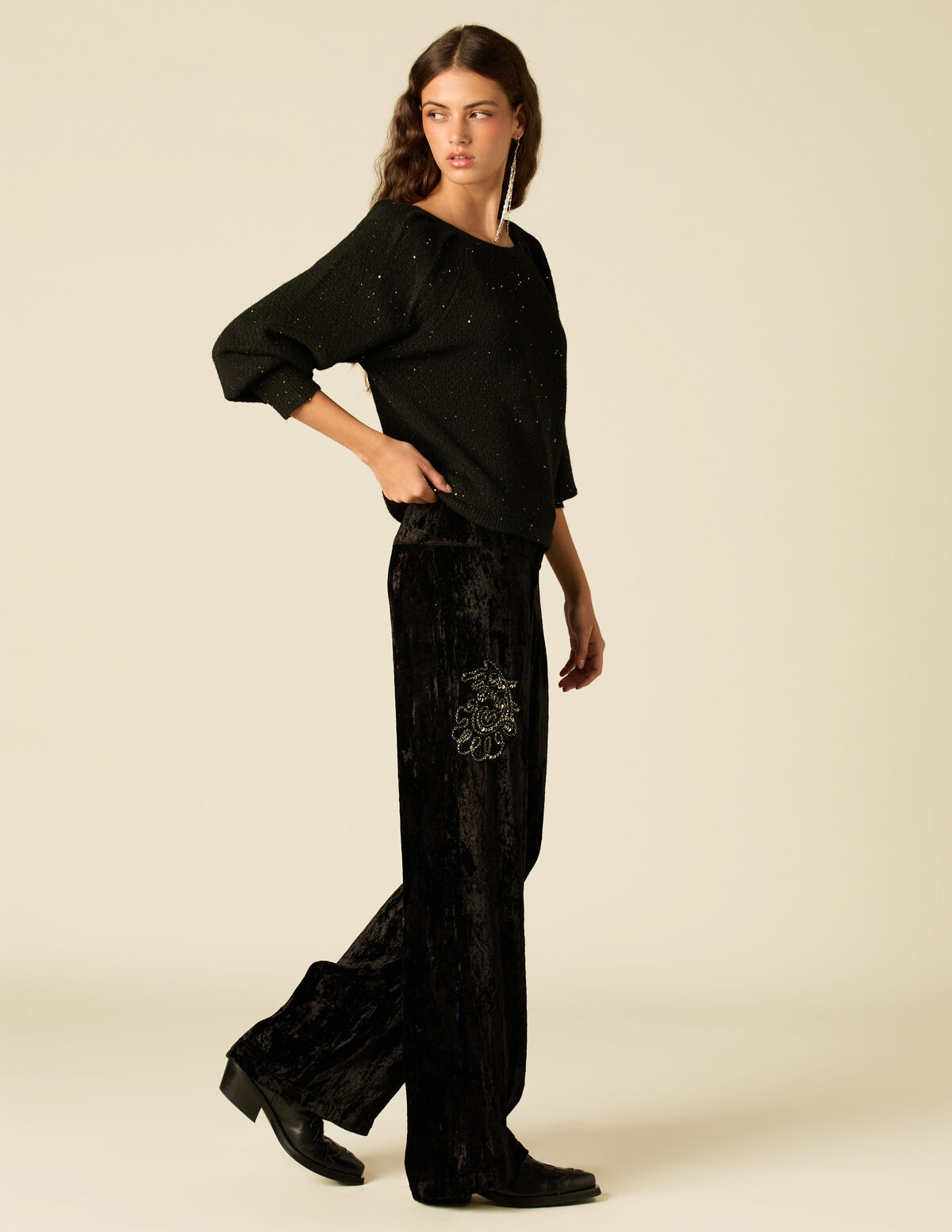 PANTALON VELOURS PERLES