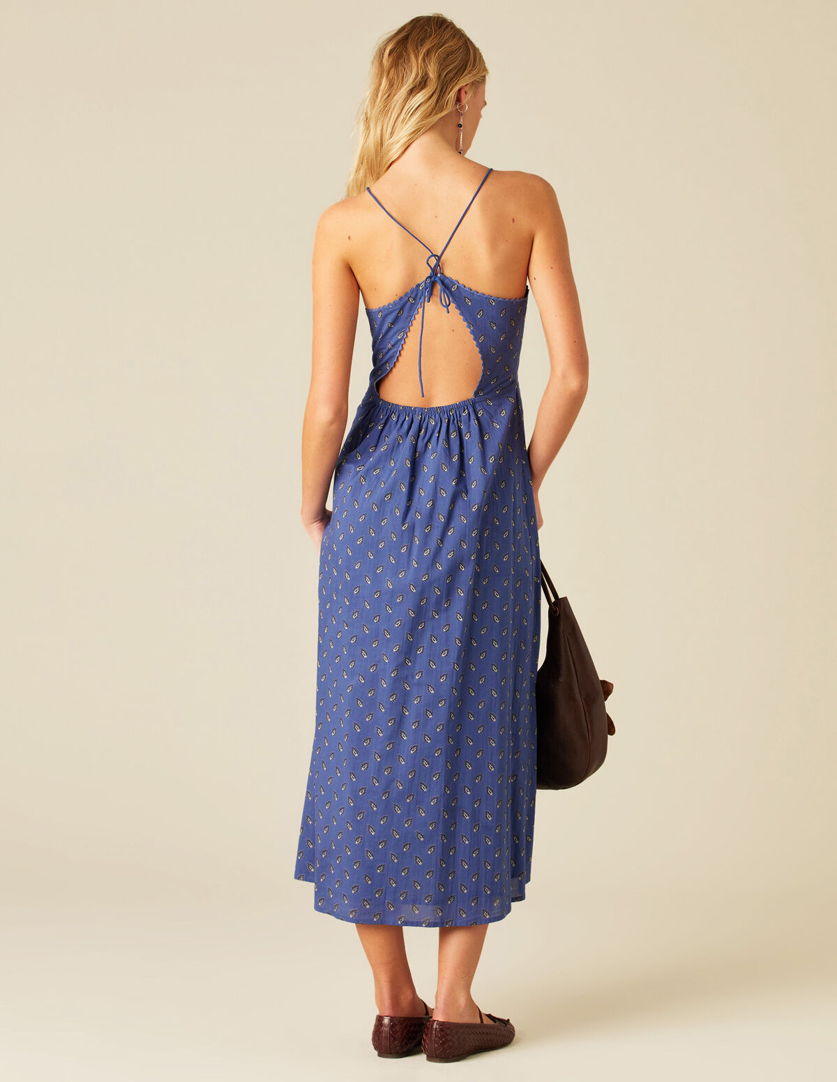 VESTIDO TIRANTES HOJAS AZUL