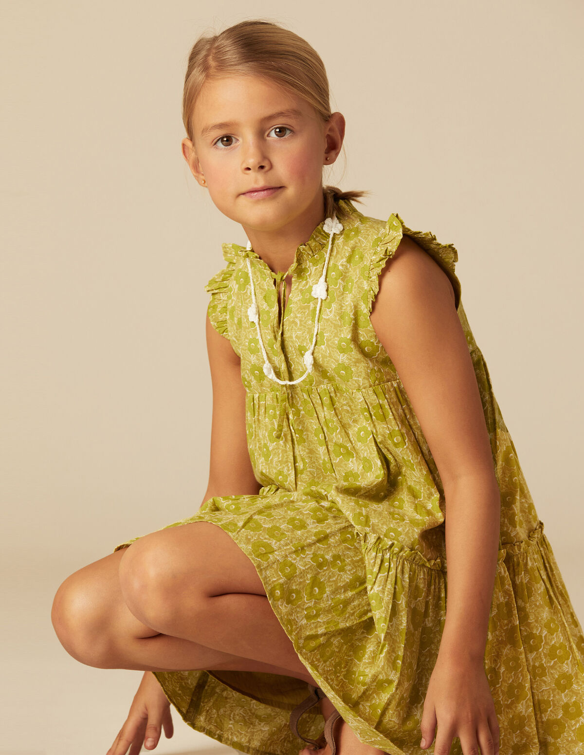 LIME CONTRAST FLOWER DRESS