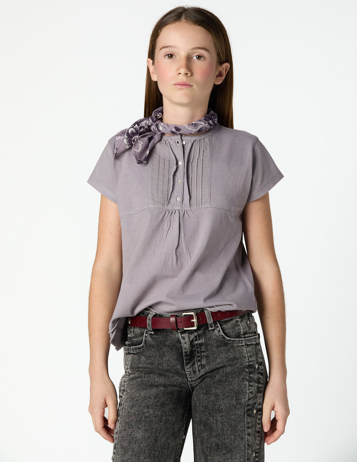 IRON GREY PIN-TUCK T-SHIRT