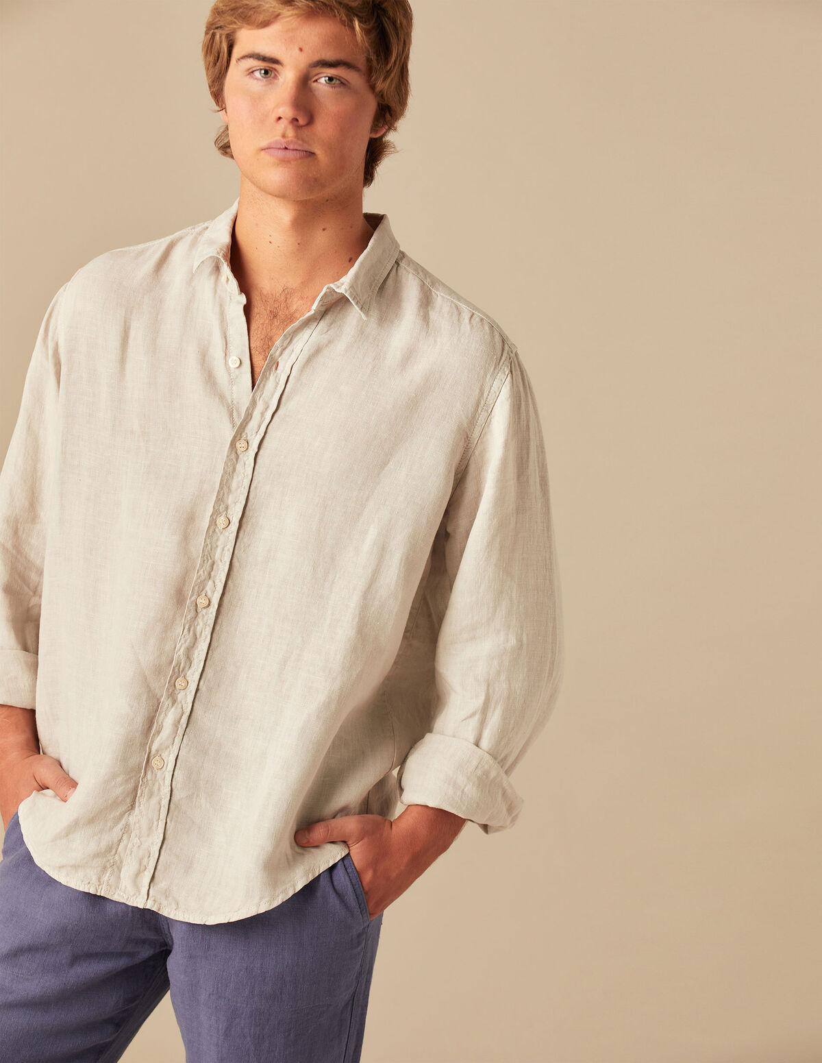 CAMISA CUELLO PICO LINO BLANCO