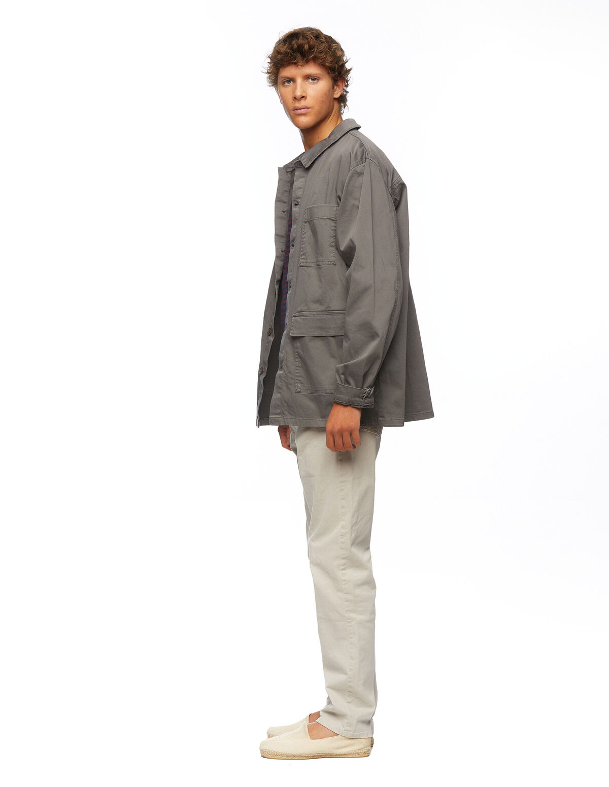 Sand-coloured twill overshirt