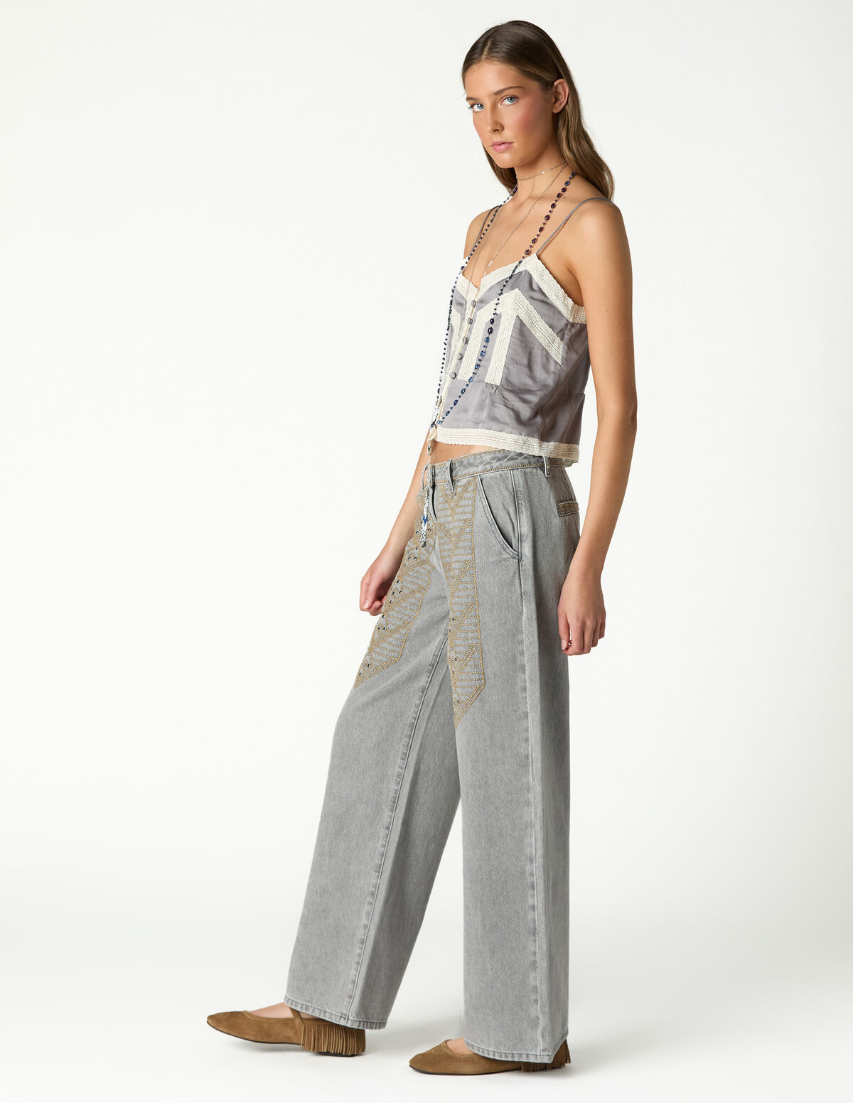 CAL&Ccedil;AS BORDADO DENIM BRANCO