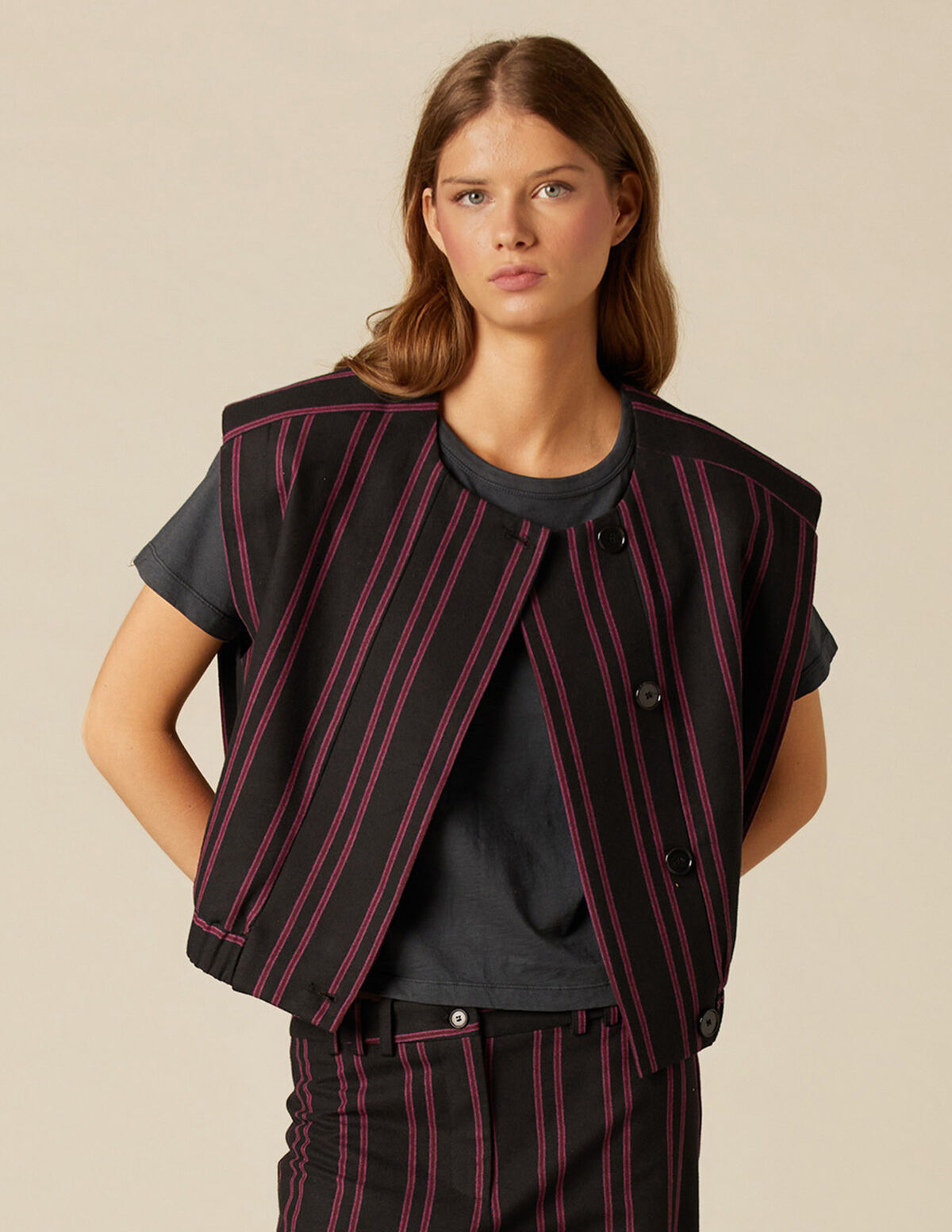 BLACK STRIPED WAISTCOAT