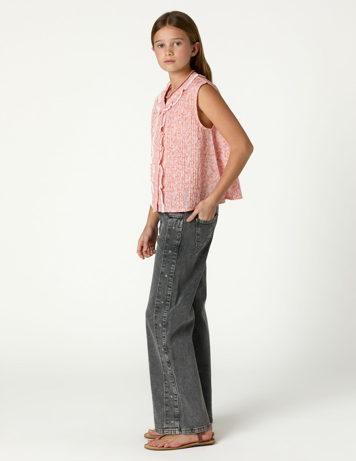 BLUE PRINT RUFFLE TOP