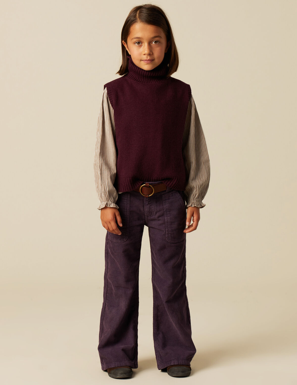 GIRLS DARK BROWN TURTLENECK VEST 