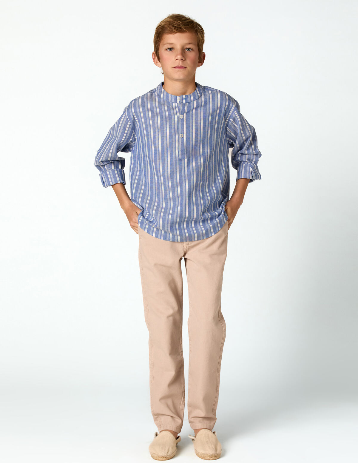 ECRU/BLUE STRIPED SHIRT
