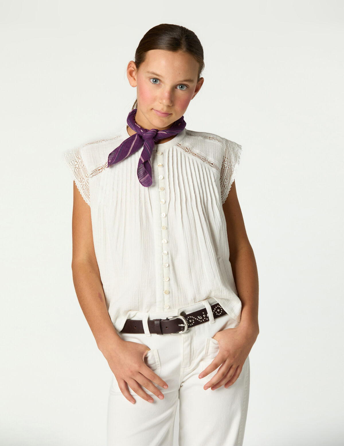 CAMISA TUCKS BOT&Otilde;ES ANILINE BLUE