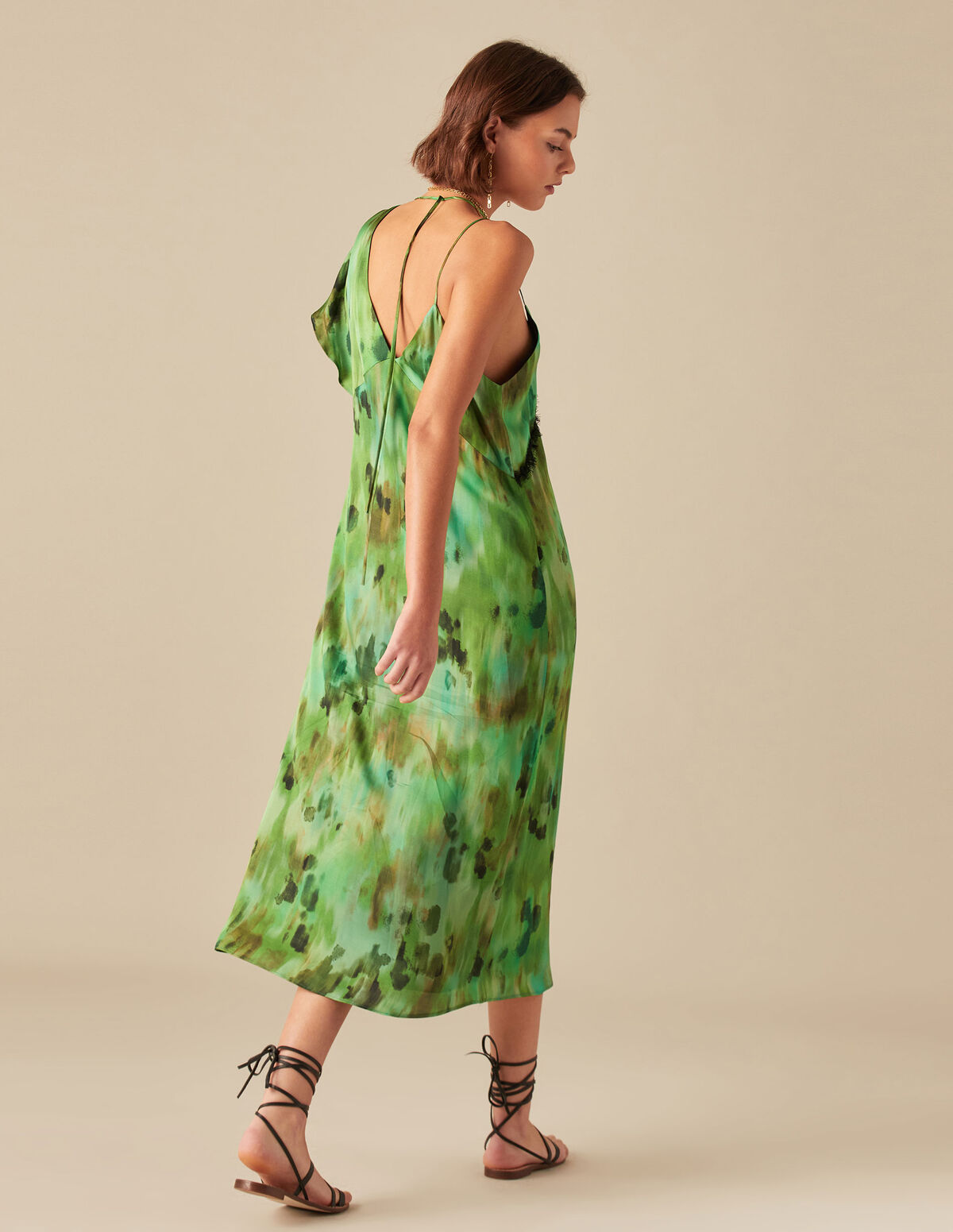 ROBE IMPRIMÉE BLEU BANDE DENTELLE