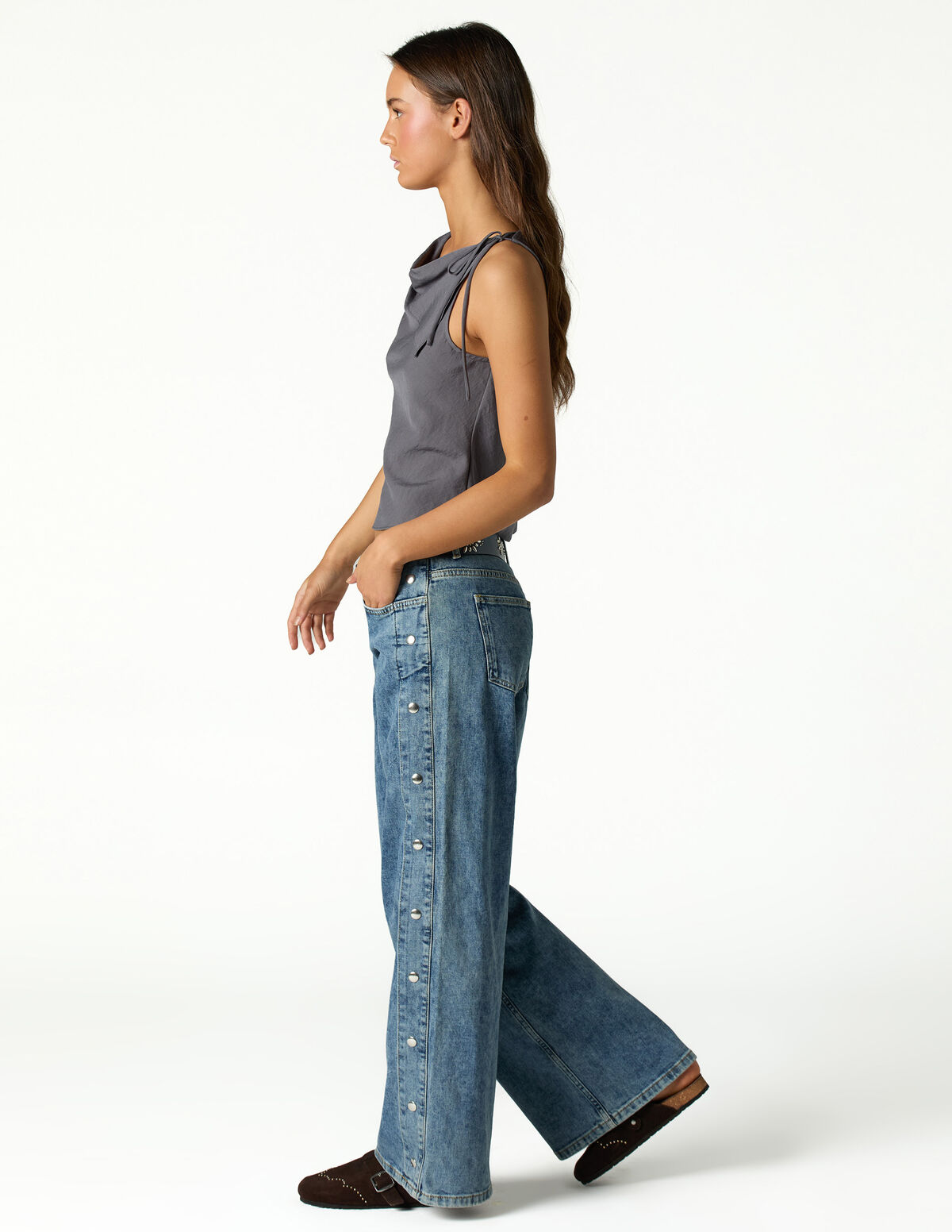 ANTHRACITE SHOULDER TIE TOP